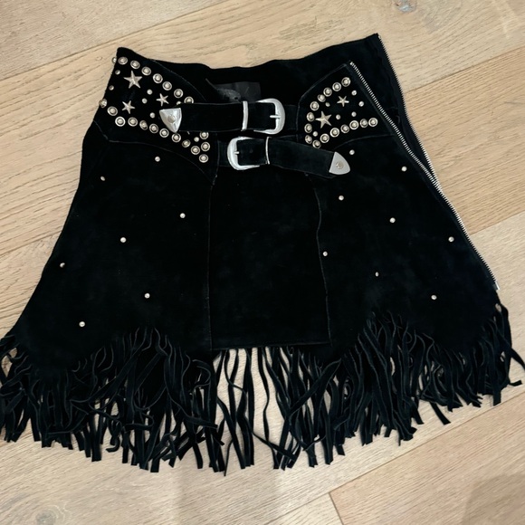 RARE Understated Leather Paris Texas Skirt in Black Genuine Suede Leather Fringe - Picture 6 of 9